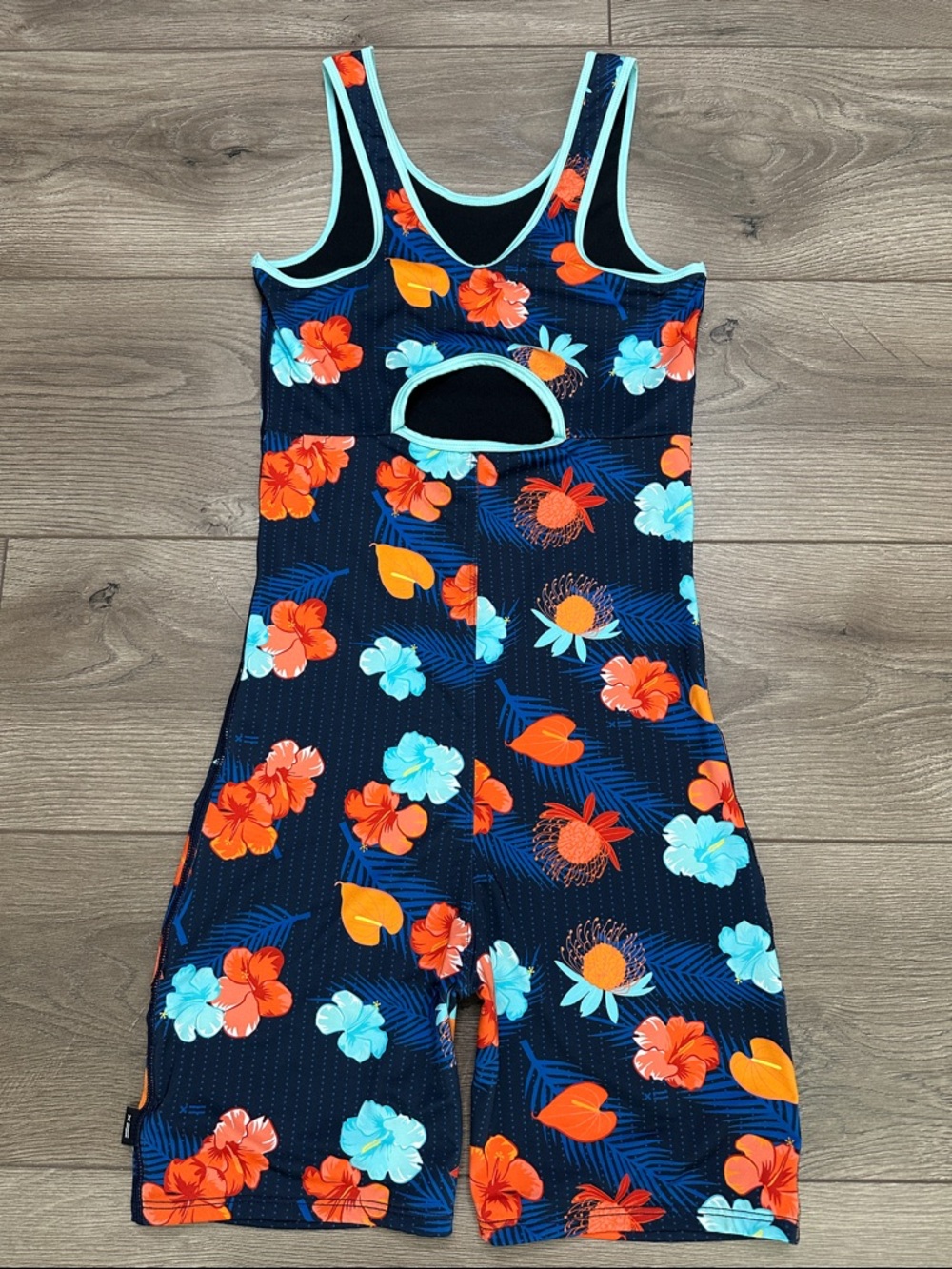 TomboyX Sleeveless Unisuit 5” One Piece Swimsuit Floral Blue Orange Size XS - Picture 4 of 10